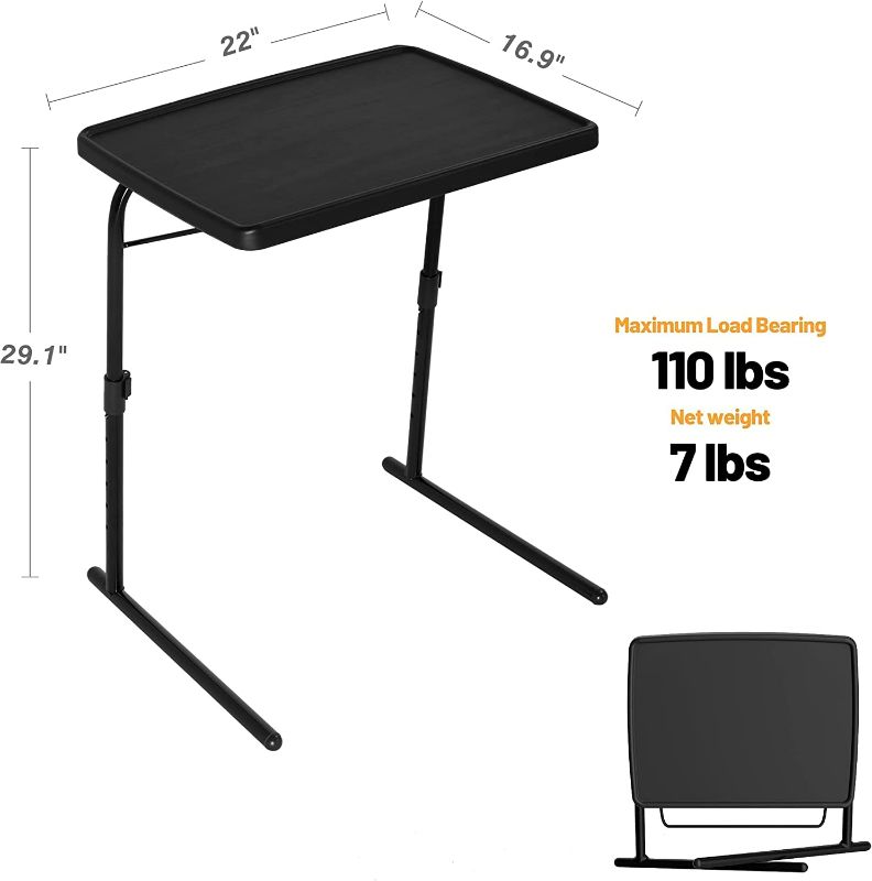 Photo 2 of TV Tray Table, Extra Large Adjustable TV Tray for Eating, Folding Laptop Table with 6 Heights & 3 Tilt Angles for Dinner, Bed & Sofa, Black