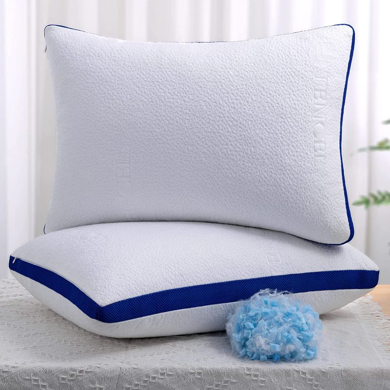 Photo 1 of OYT Cooling Bed Pillows for Sleeping 2 Pack King Size Shredded Memory Foam Pillows for Sleeping Set of 2 with Adjustable Loft Bed Gel Pillows for Back and Side Sleeper