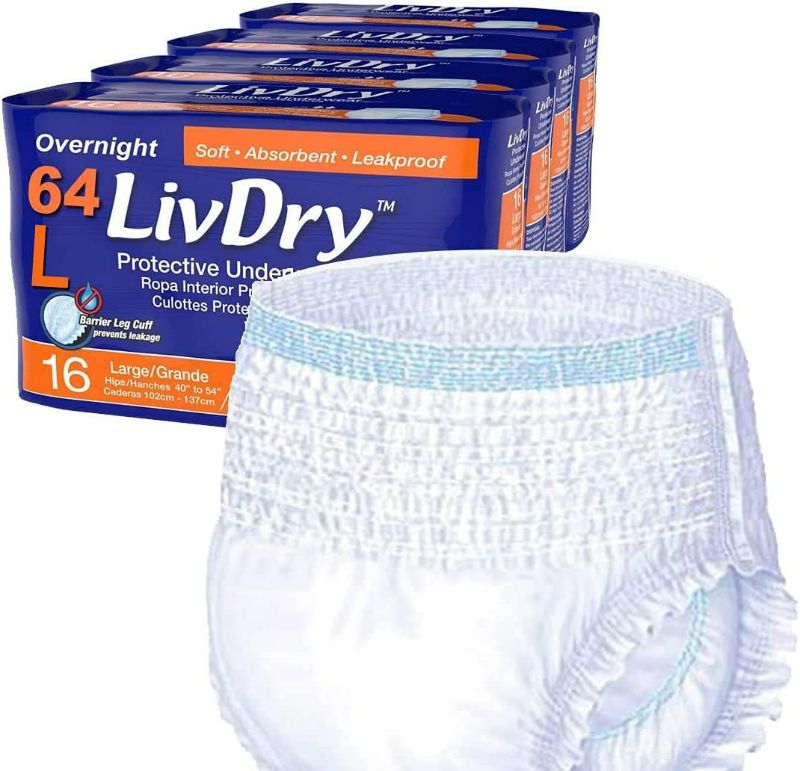 Photo 1 of LivDry Overnight Protective Underwear Large size Count: 64 (4 packs of 16)