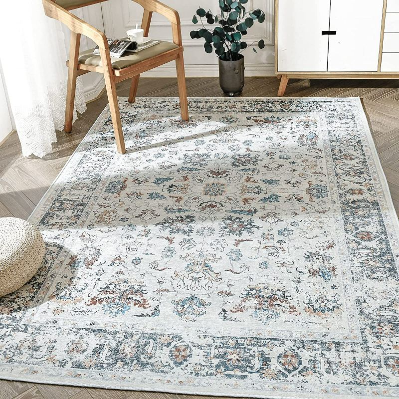Photo 1 of jinchan Area Rug 6x9 Persian Rug Vintage Floor Cover Foldable Thin Rug Indoor Retro Multi Floral Print Distressed Carpet Non Slip for Living Room Bedroom Dining Room