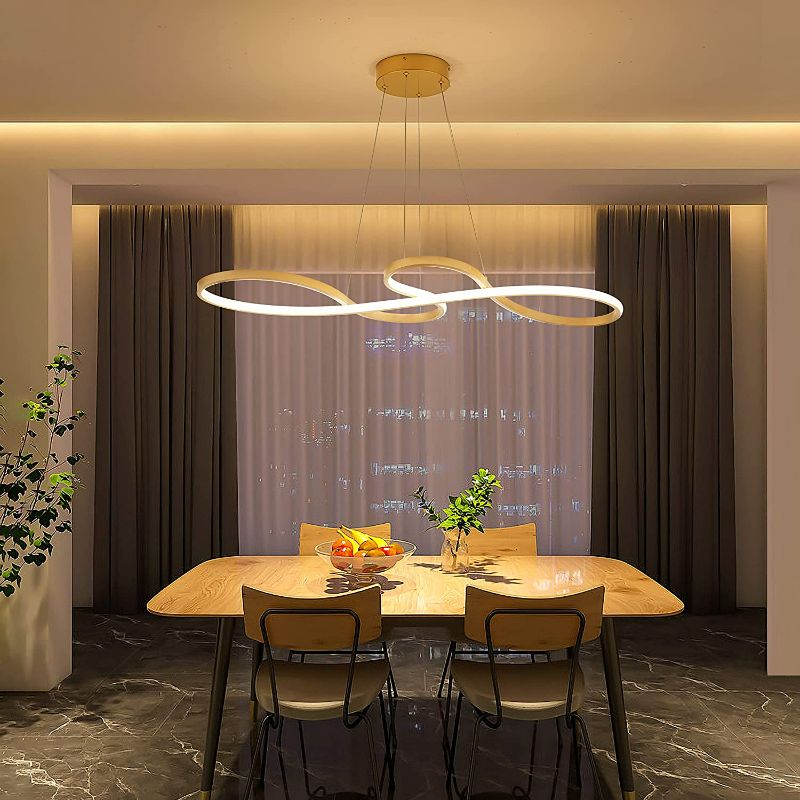 Photo 3 of SUNMOO Modern LED Chandelier Dining Room Modern Pendant Light Dimmable Creative Contemporary Chandelier Adjustable Hanging Lighting Fixture for Living Room Kitchen Island 3000K/4000K/6000K (Gold)