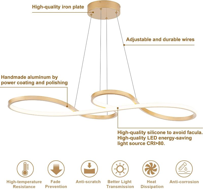 Photo 2 of SUNMOO Modern LED Chandelier Dining Room Modern Pendant Light Dimmable Creative Contemporary Chandelier Adjustable Hanging Lighting Fixture for Living Room Kitchen Island 3000K/4000K/6000K (Gold)