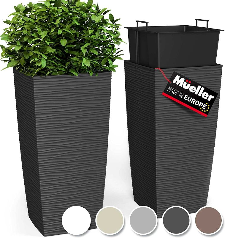 Photo 1 of Janska by Mueller M-Resin Heavy Duty Tall Planter, Indoor/Outdoor Grande Plant, Tree, Flower Pot, 2-Piece Set, 24”, Modern Design, Built-in Drainage, Dark Gray