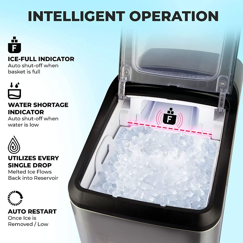 Photo 2 of Mueller Nugget Ice Maker Machine, Quietest Heavy-Duty Countertop Ice Machine, 30 lbs of Ice per Day, Compact Portable Ice Cube Maker, 3 QT Water Reservoir, Self-Cleaning with Basket