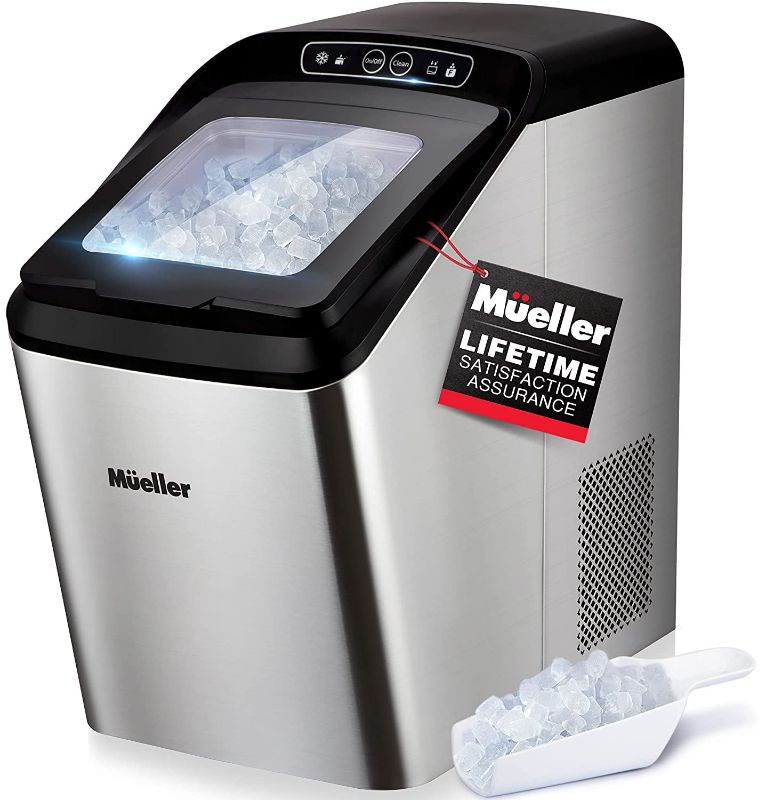 Photo 1 of Mueller Nugget Ice Maker Machine, Quietest Heavy-Duty Countertop Ice Machine, 30 lbs of Ice per Day, Compact Portable Ice Cube Maker, 3 QT Water Reservoir, Self-Cleaning with Basket
