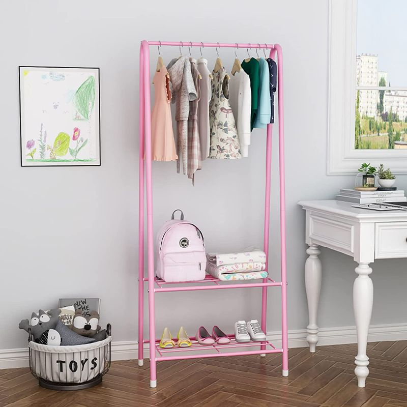 Photo 1 of Cokosoxo Clothing Garment Rack, Heavy Duty Portable Metal Clothes Rack with Shelves, Small Coat Rack for Bedroom Entryway, Pink