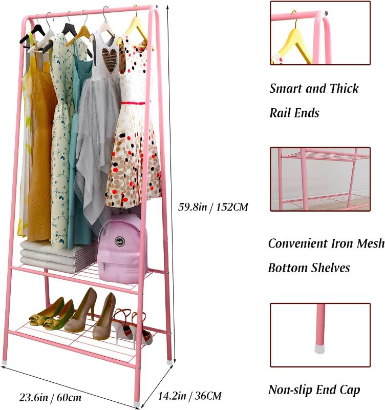 Photo 2 of Cokosoxo Clothing Garment Rack, Heavy Duty Portable Metal Clothes Rack with Shelves, Small Coat Rack for Bedroom Entryway, Pink