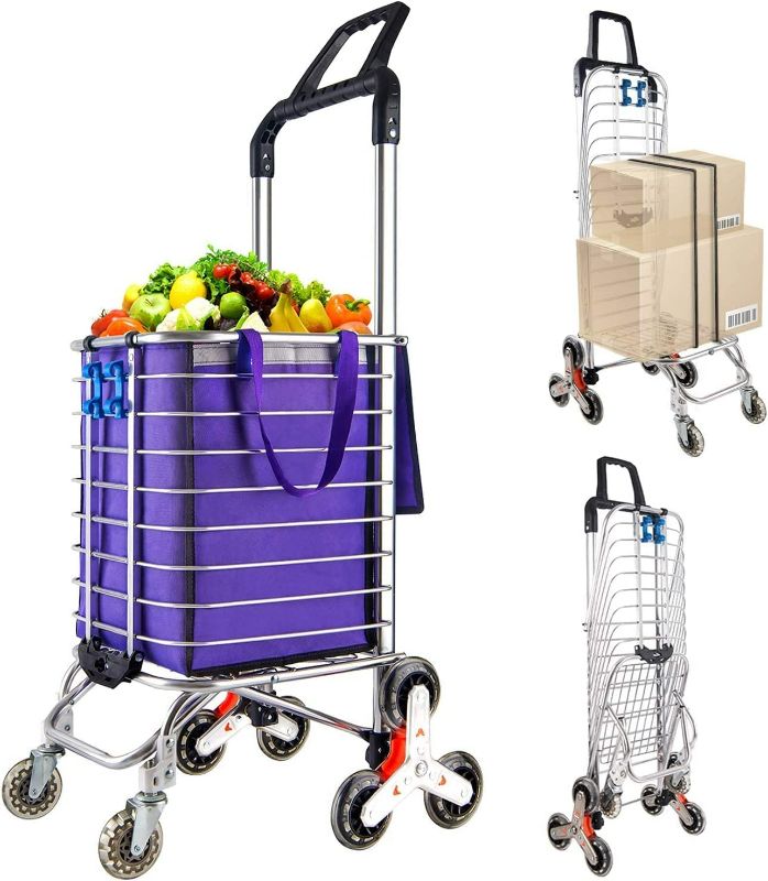 Photo 1 of Multi-function Folding Trolley Foldable Shopping Cart Grocery Cart On Wheels (Purple)