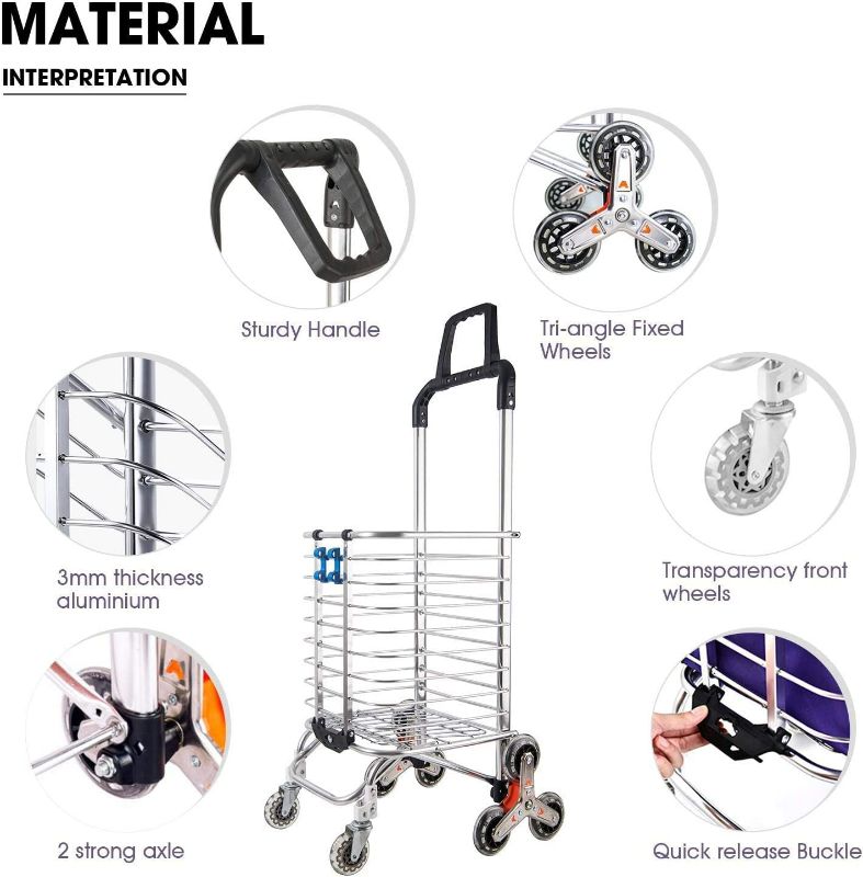 Photo 2 of Multi-function Folding Trolley Foldable Shopping Cart Grocery Cart On Wheels (Purple)