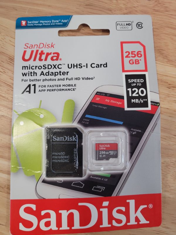 Photo 3 of SanDisk 256GB Ultra microSDXC UHS-I Memory Card with Adapter - 120MB/s, C10, U1, Full HD, A1, Micro SD Card - SDSQUA4-256G-GN6MA