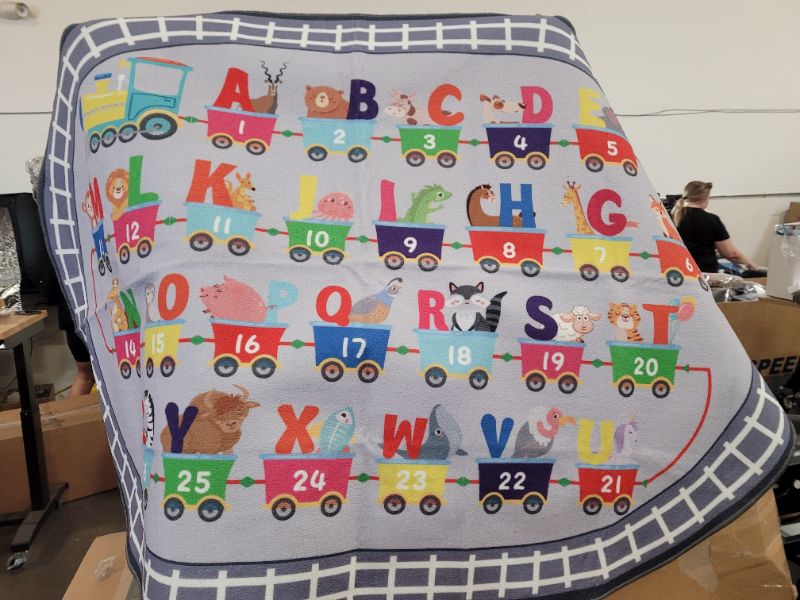 Photo 2 of Kids Rug Carpet Oval ABC Alphabet Numbers Train and Road Educational Classroom Rug Baby Play Mat Learning & Game Area Rug for Bedroom Playroom Decor (Grey, 3'3" x 5')