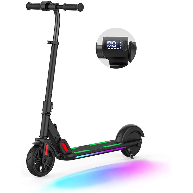 Photo 1 of ANHAO Electric Scooter for Kids 6-15 Years Old, Foldable Kids Electric Scooter with Rainbow Light, LED Display, Electric Scooter with Adjustable Speed and Height