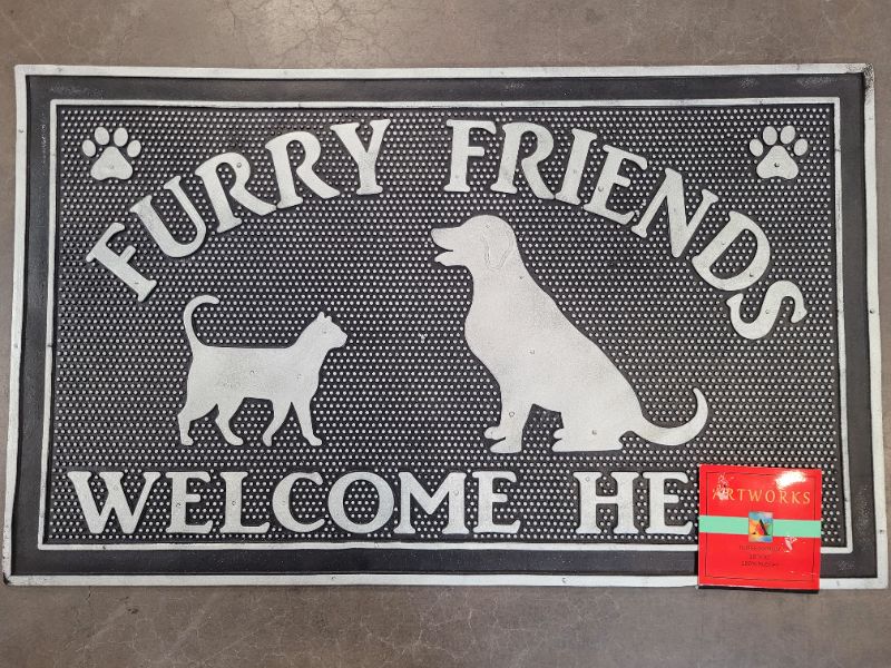 Photo 2 of Furry Friends Welcome Here, Rubber Doormat, Eco-Friendly, Deck, Pool, Non Slip 18 X 30 in
