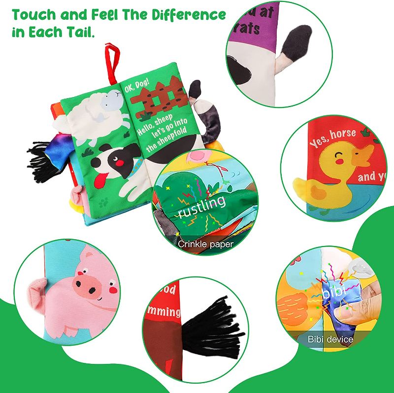 Photo 2 of beiens Baby Books Toys, Touch and Feel Crinkle Cloth Books for Babies, Infants & Toddler, Early Development Interactive Car & Stroller Soft Toys for Boys & Girls (Farm Tails-1 Book)