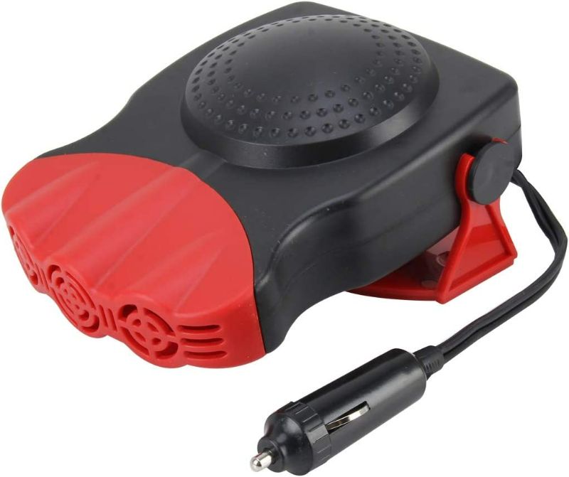 Photo 2 of WHZ DC 12V 150W Cold and Warm Dual Use Three Outlet Car Auto Electronic Heater Fan Windshield Defroster Demister(Black) (Color : Red)
