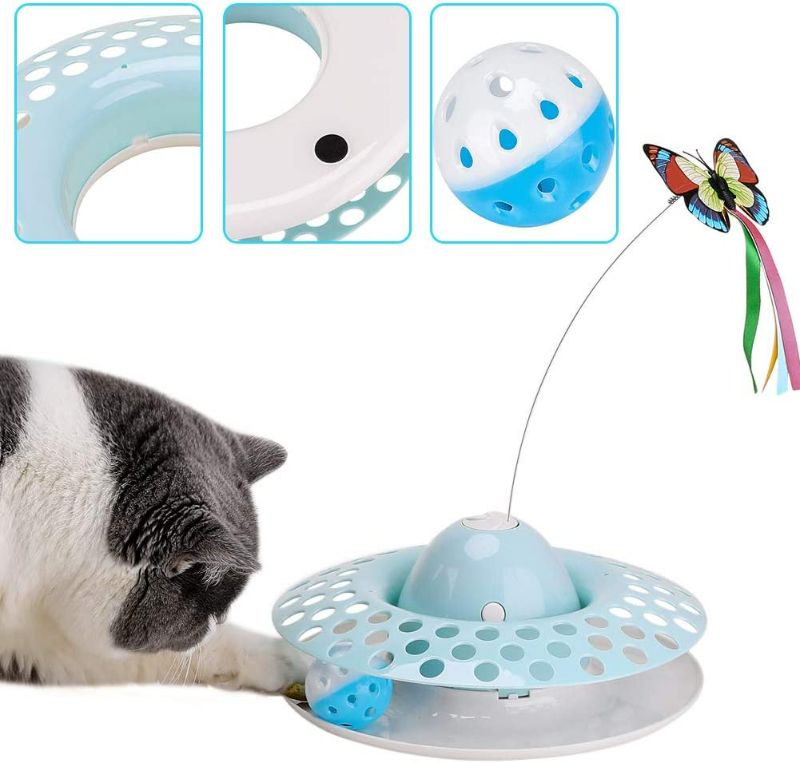 Photo 2 of Cat Toys Interactive Kitten Toy for Indoor Cats Funny Automatic Electric Fluttering Butterfly & Ball Exercise Kitten Toy with 3 Replacement Butterfly