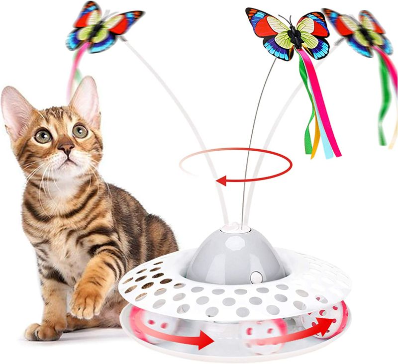 Photo 1 of Cat Toys Interactive Kitten Toy for Indoor Cats Funny Automatic Electric Fluttering Butterfly & Ball Exercise Kitten Toy with 3 Replacement Butterfly
