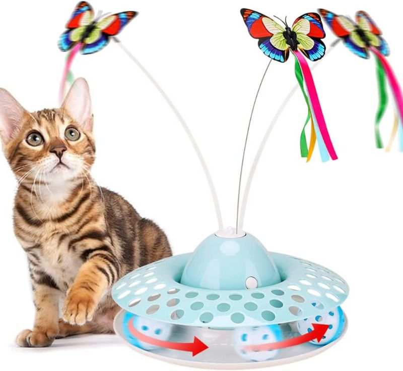 Photo 1 of Cat Toys Interactive Kitten Toy for Indoor Cats Funny Automatic Electric Fluttering Butterfly & Ball Exercise Kitten Toy with 3 Replacement Butterfly