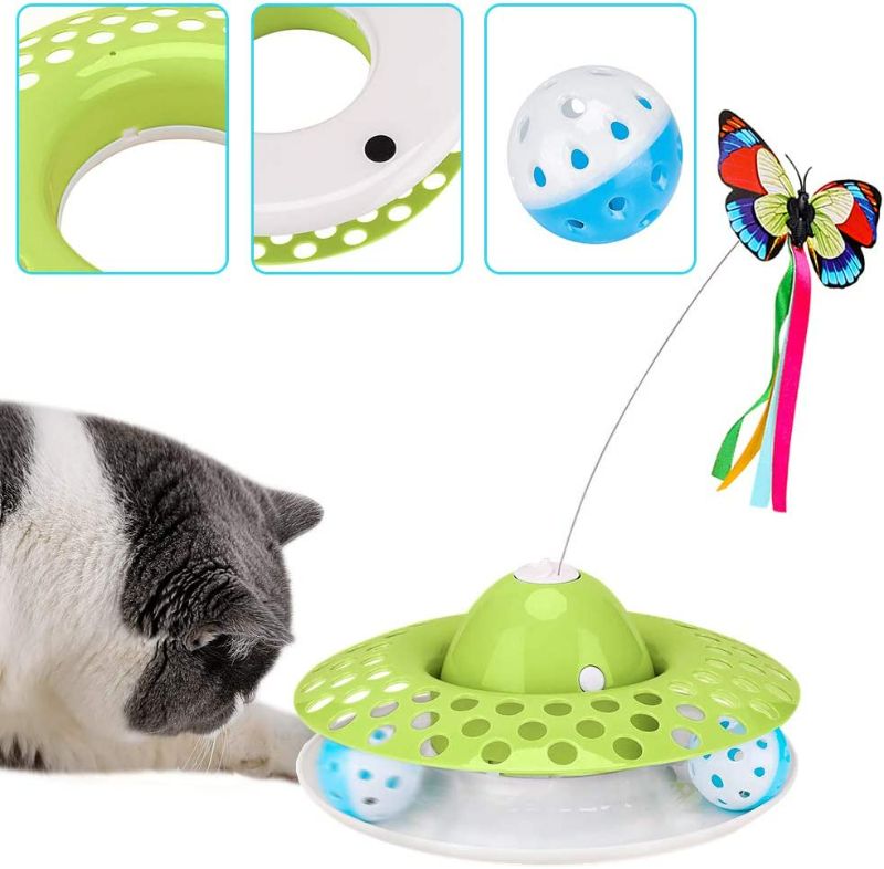 Photo 2 of Cat Toys Interactive Kitten Toy for Indoor Cats Funny Automatic Electric Fluttering Butterfly & Ball Exercise Kitten Toy with 3 Replacement Butterfly