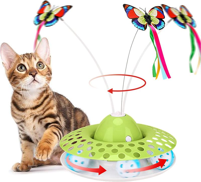 Photo 1 of Cat Toys Interactive Kitten Toy for Indoor Cats Funny Automatic Electric Fluttering Butterfly & Ball Exercise Kitten Toy with 3 Replacement Butterfly