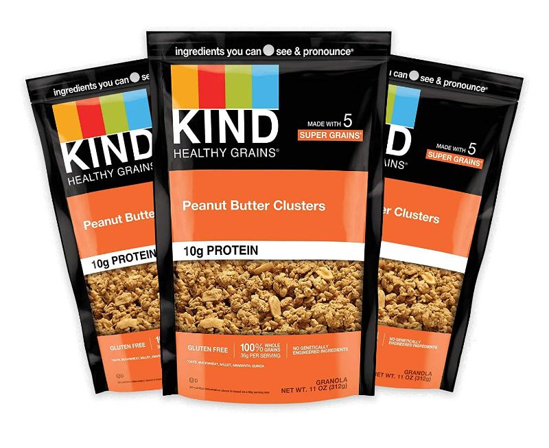 Photo 1 of KIND Healthy Grains Clusters, Peanut Butter Granola, Healthy Snacks, Gluten Free, 10g Protein, 3 Count EXPIRED DEC 2022