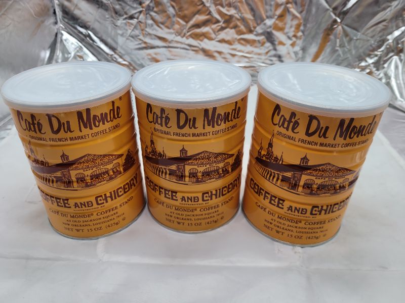 Photo 2 of Cafe Du Monde Coffee Chicory, 15 Ounce (Pack of 3) 2 cans exp 9/08/23 1 can exp 7/17/23