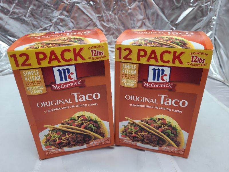 Photo 2 of (2 boxes) Mccormick Seasoning Mix, Original, Taco, 12 Pack 1 oz packets EXPIRED AUG 2022