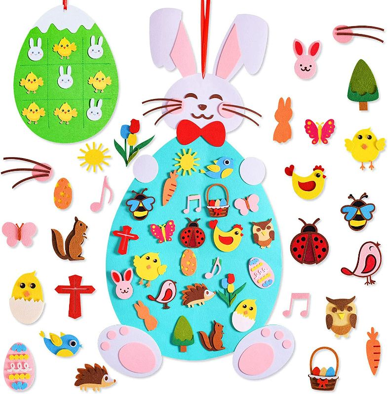 Photo 1 of Max Fun Easter Felt Crafts Plus Tic-Tac-Toe Game 3.1 Ft DIY Rabbit Felt Craft Ornaments with Hanging Craft Kits for Kids Easter Birthday Party Favor