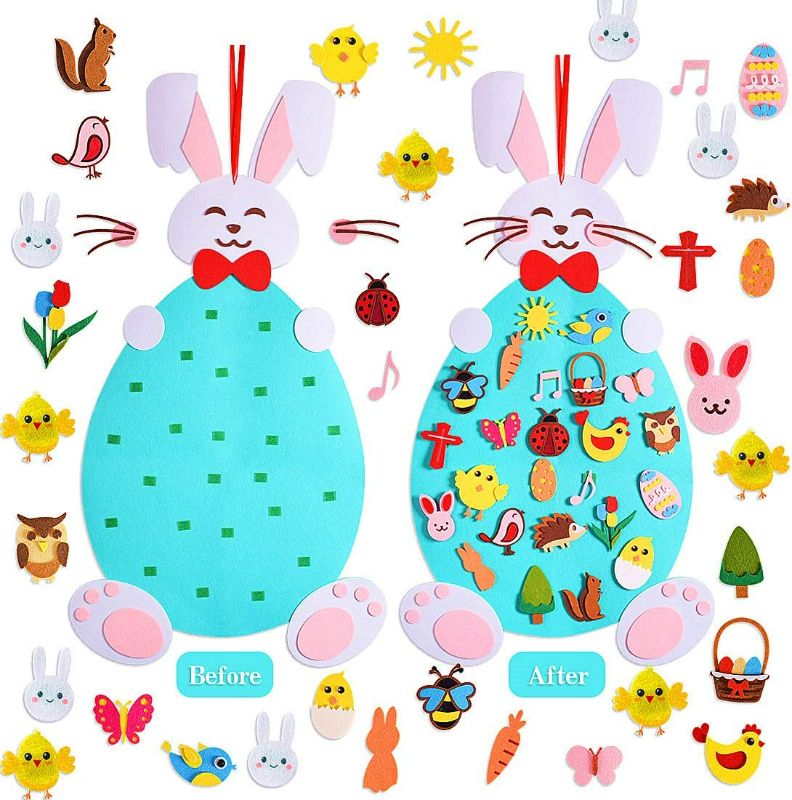 Photo 2 of Max Fun Easter Felt Crafts Plus Tic-Tac-Toe Game 3.1 Ft DIY Rabbit Felt Craft Ornaments with Hanging Craft Kits for Kids Easter Birthday Party Favor