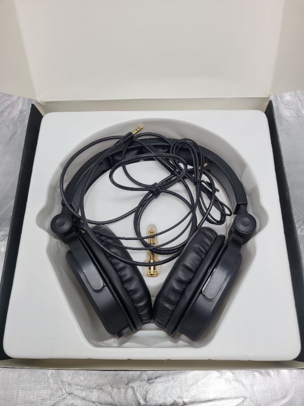 Photo 2 of Monoprice Premium Hi-Fi DJ Style Over-The-Ear Pro Headphones with A Single-Button Inline Microphone/Controller - Black