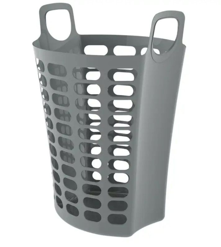 Photo 1 of Clorox Flexible Laundry Basket - Tall Plastic Hamper for Clothes, Bedroom, and Storage - Portable Round Bin with Carry Handles, 1.7 Bushel, 60 Liters Grey