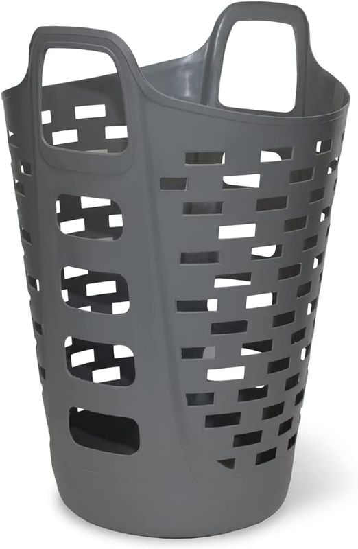 Photo 1 of Clorox Flexible Laundry Basket - Tall Plastic Hamper for Clothes, Bedroom, and Storage - Portable Round Bin with Carry Handles, 2 Bushel, Grey