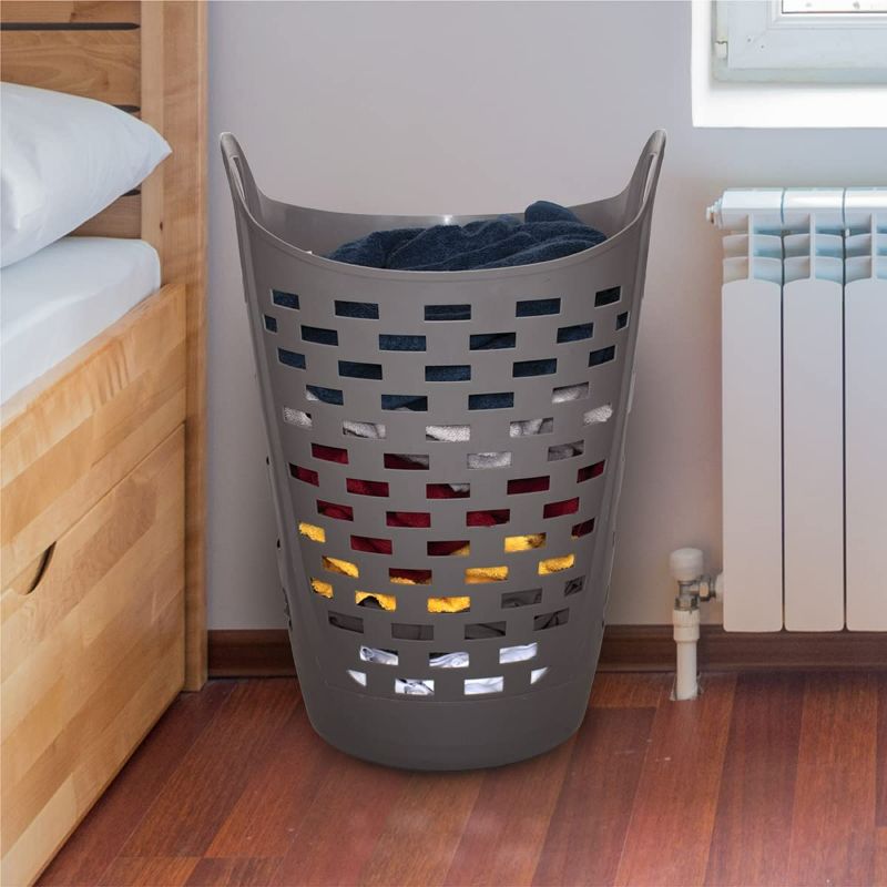 Photo 2 of Clorox Flexible Laundry Basket - Tall Plastic Hamper for Clothes, Bedroom, and Storage - Portable Round Bin with Carry Handles, 2 Bushel, Grey