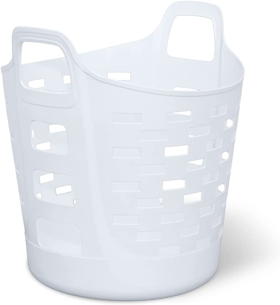 Photo 1 of Clorox Flexible Laundry Basket - Plastic Hamper for Clothes, Bedroom, and Storage - Portable Round Bin with Carry Handles, 1 Bushel, White