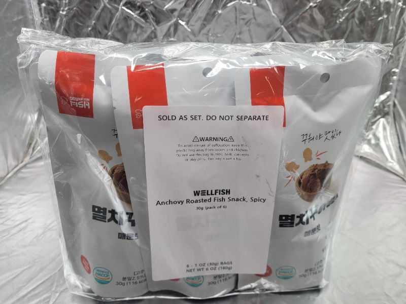 Photo 2 of Wellfish Anchovy Roasted Fish Snacks (Spicy, Pack of 6) - Healthy Korean Protein Chips, Ready to Eat, Daily Healthy Poppable Finger Food, On-the-Go Snacks, Light, Crispy, Crunchy Bite-Sized Size of 6 BEST BY FEB 2023