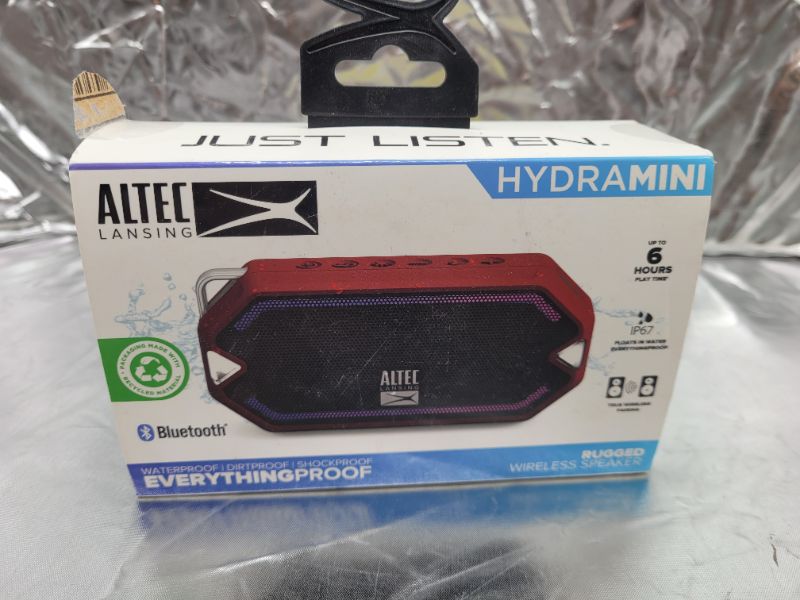 Photo 2 of Altec Lansing HydraMini Wireless Bluetooth Speaker, IP67 Waterproof USB C Rechargeable Battery with 6 Hours Playtime, Compact, Shockproof, Snowproof, Everything Proof (True Red)
