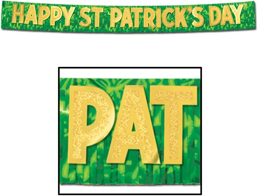 Photo 3 of (3 pcs) St. Patricks Day Banner,Lucky Irish Green Shamrock Hanging Flags Decorations,Banner & Spiral Streamers Leprechaun Hat Hanging Swirls Decor for Holiday Home Party, 11.2' Long Felt Shamrock Party Garland Green Four Leaf Clover Banner Garland Backdro