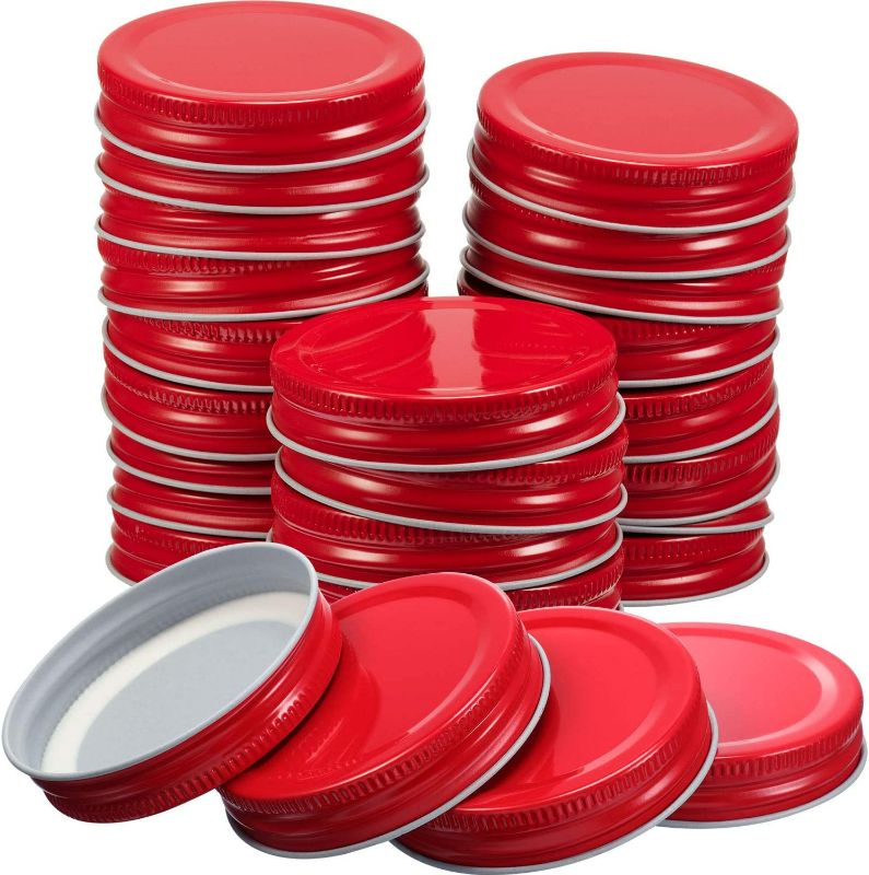 Photo 1 of Chuangdi 30 Packs Mason Jar Lids Regular Mouth Leak Proof Secure Mason Storage Solid Caps (Red)