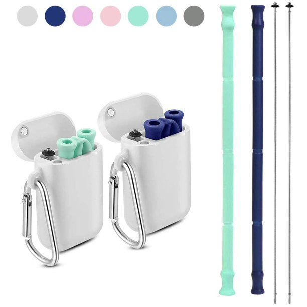 Photo 1 of Yoocaa Reusable Straws Silicone - 2 Pack Portable Metal Straw with Carrying Case and Cleaning Brush, BPA Free