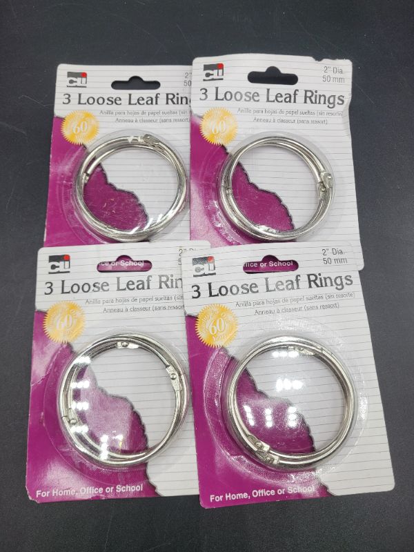 Photo 2 of (4 pack) Charles Leonard Loose Leaf Rings with Snap Closure, Nickel Plated, 2 Inch Diameter, 3-Pack (65020) Silver 3/Card 2 Inch Diameter