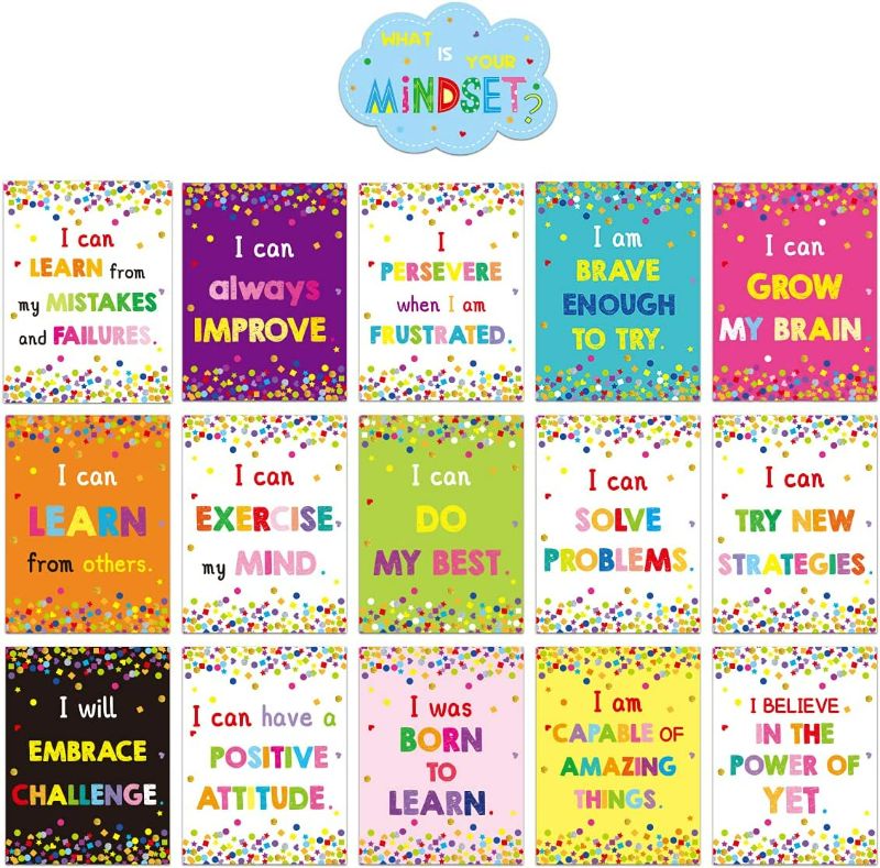 Photo 1 of (2 pack) Growth Mindset Posters Bulletin Board Decorations 20 Pcs Positive Sayings for Poster Board Classroom Decorations, What is Your Mindset Classroom Decor Set, Motivational Quotes Teacher Supplies