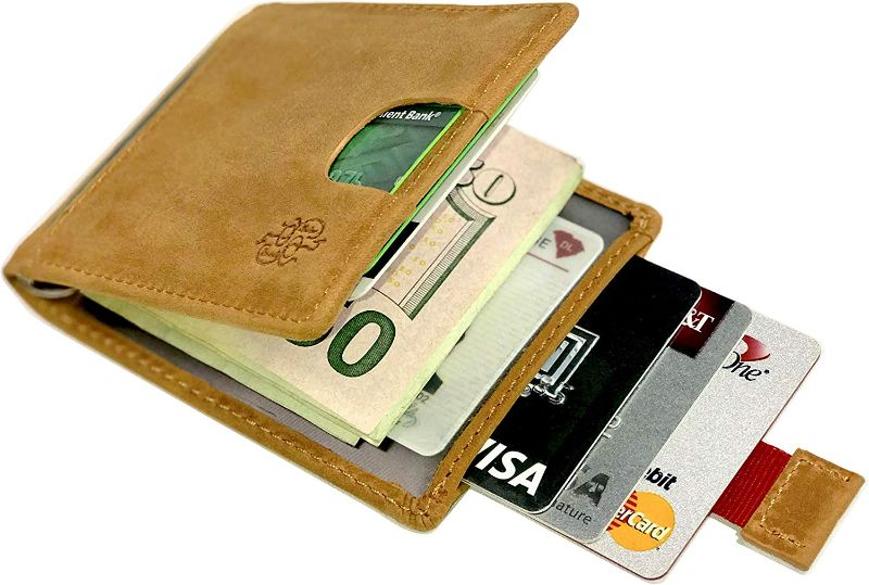 Photo 1 of Bakur Brands RFID Blocking Slim Genuine Tan Leather Men's Bifold Wallet With Money Clip