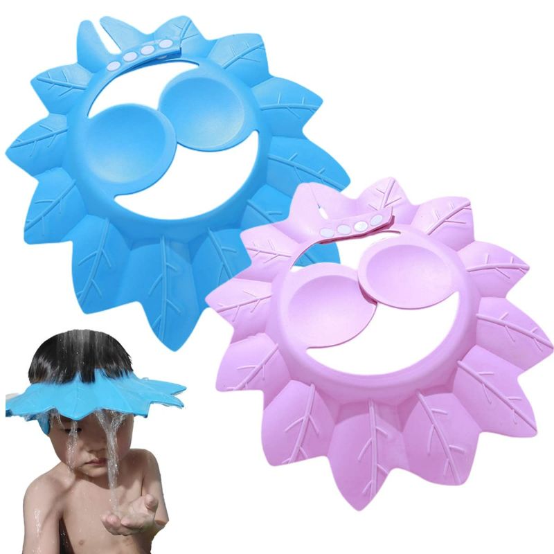 Photo 1 of (3 pcs) Baby Shower Cap for Washing Hair,  Bath Hat for Ear and Eye Protection, Shampoo Visor Shield for Toddler Kids Child Infant, Blue/Pink