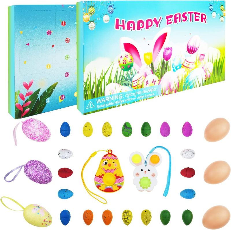 Photo 1 of Easter Advent Calendar for Kids - 28 Pcs Dinosaur Eggs Hatching Dino Egg Grow in Water Crack with Multi-Color Hunting Game Easter Decorations Easter Basket Stuffers for Toddler/Girls/Kids/Teens