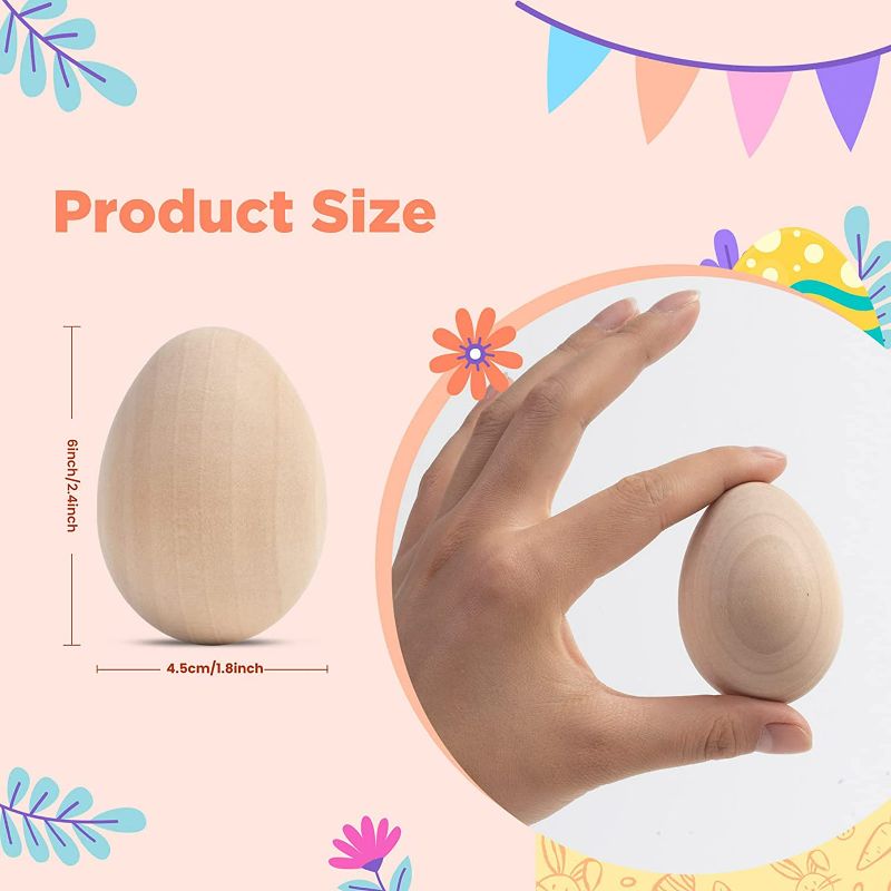 Photo 2 of LAHONI 6 Pieces Unfinished Wooden Eggs, 2.4 Inch Unpainted Wood Easter Eggs Fake Wooden Eggs for DIY Crafts, Easter Ornaments and Gifts, Home Decor (Natural Color)