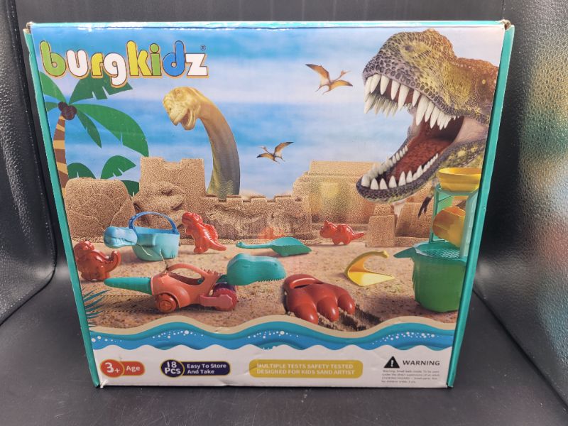 Photo 2 of burgkidz Kids Beach Toys Sand Toys Set, Dinosaur Theme Beach Toys, Toddlers Sand Water Wheel, Beach Molds, Beach Bucket Shovel Tool Kit, Sandbox Toys for Kids, Outdoor Toys for Toddlers Age 3 4 5 6