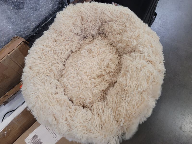 Photo 3 of Calming Dog and Cat Bed, Round Doughnut Washable Dog Bed, Warm and Comfortable Soft Dog Round Bed, Fluffy Faux Fur Plush Donut Throw Blanket Anti-Anxiety cat Bed for Small to Medium Dogs and Cats 