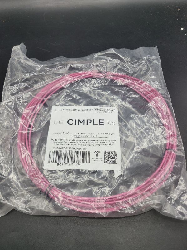 Photo 2 of 25 Feet (7.5 Meter) - Insulated Solid Copper THHN/THWN Wire - 14 AWG, Wire is Made in The USA, Residential, Commerical, Industrial, Grounding, Electrical Rated for 600 Volts - in Pink 25 Feet (7.5 Meter) Solid Copper Wire Pink