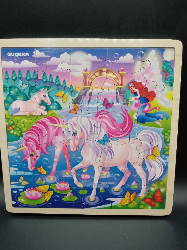 Photo 2 of Wooden Jigsaw Puzzle for Toddlers Set of 3 Puzzles "Castle, Princesses, Unicorns 