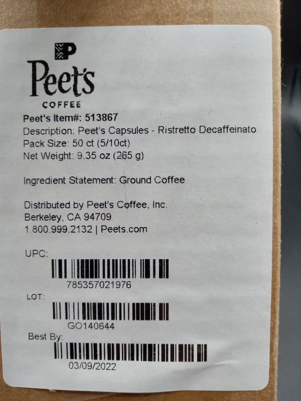Photo 3 of Peet's Coffee Espresso Capsules Decaffeinato Ristretto Intensity 9